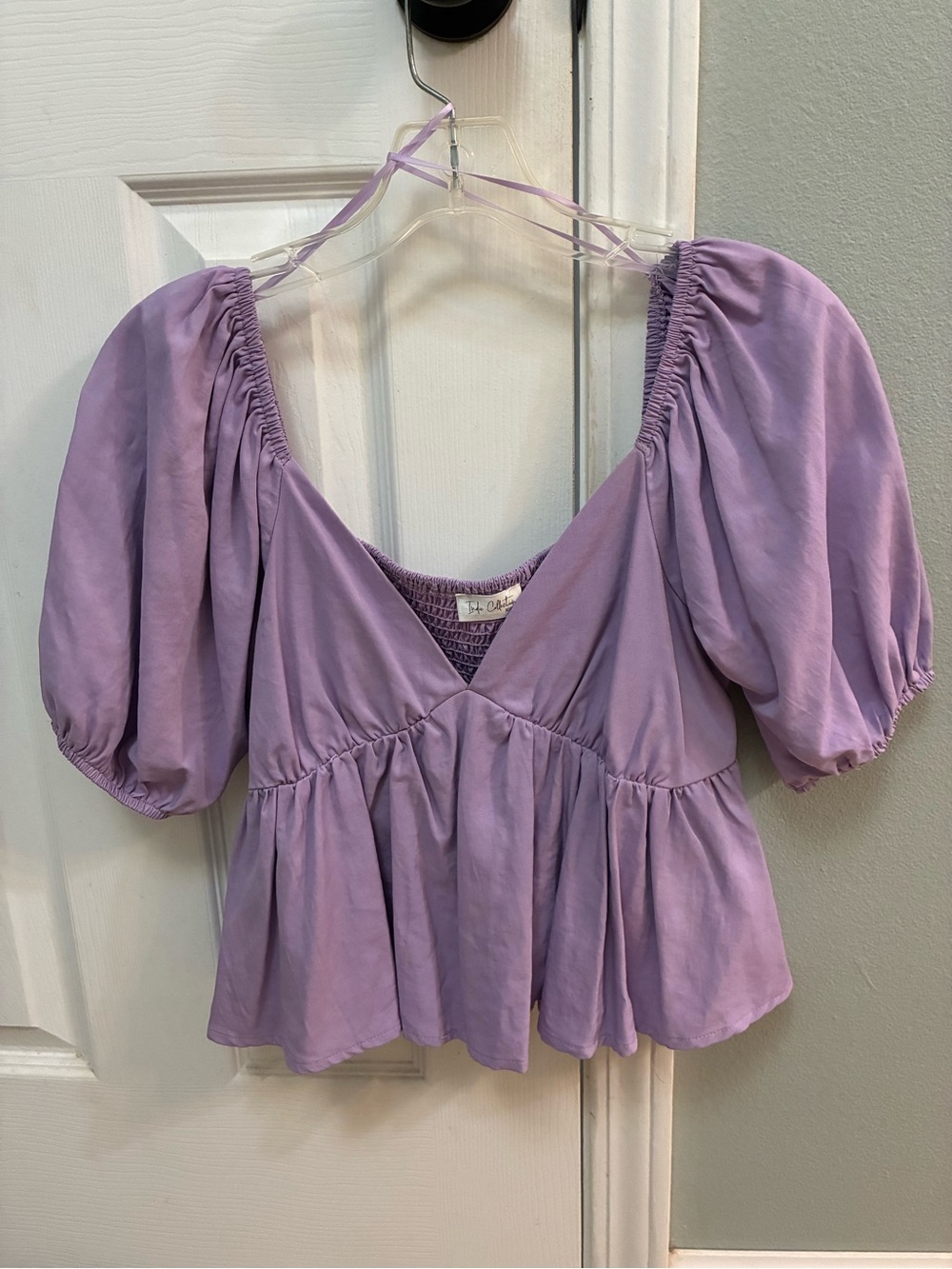 Lilac Puff-Sleeve Peplum Blouse - Women